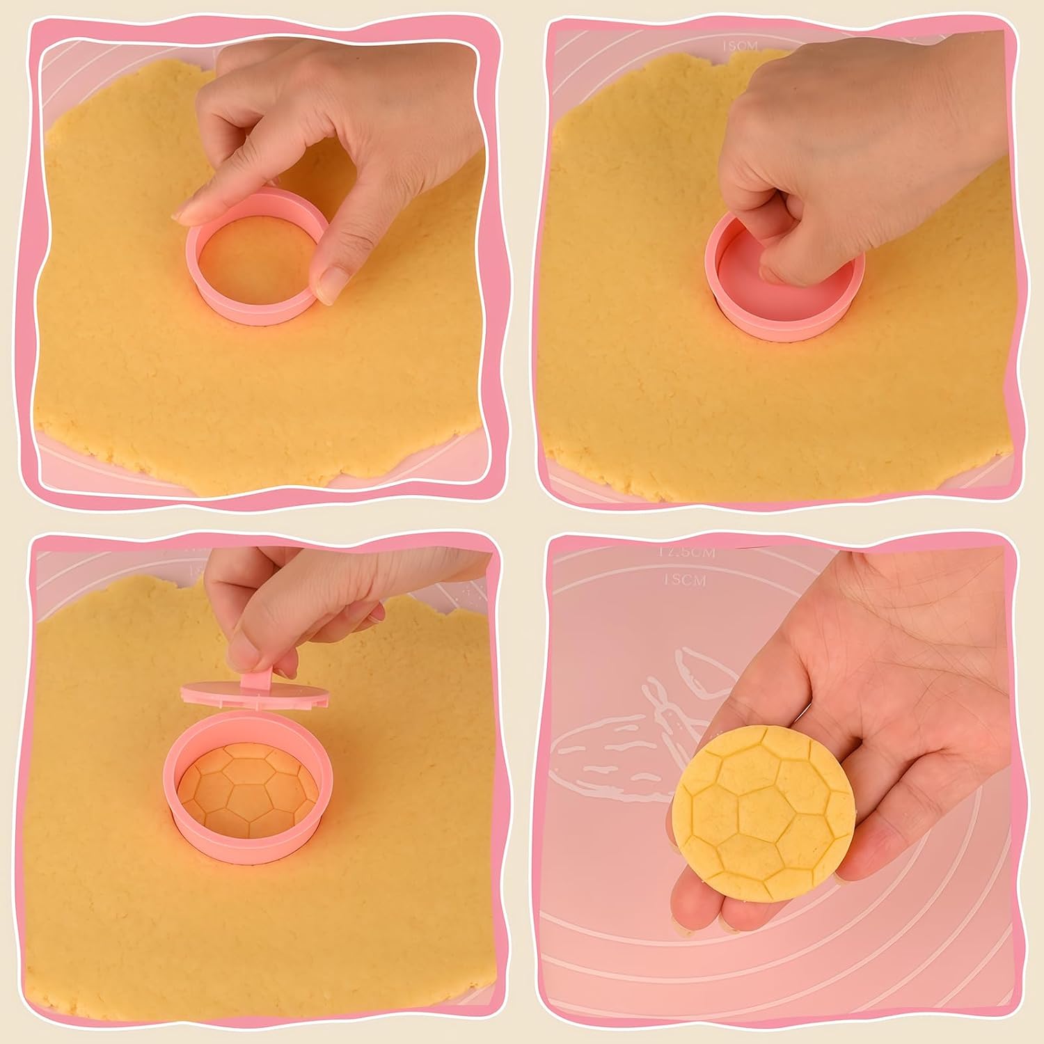 HUAKENER 8Pcs Ball Shape Cookie Cutters with Plunger Stamp, 3D Biscuit Mold