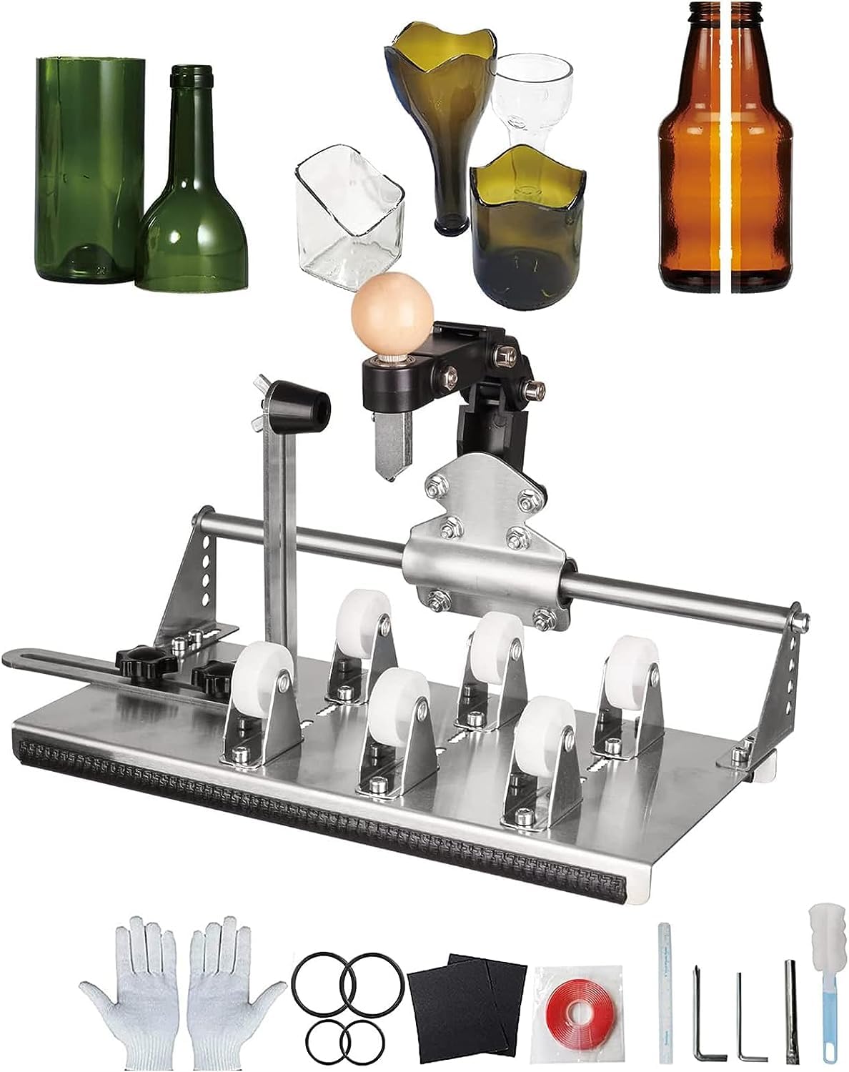 Cortador De Botellas De Vidrio Multifuncional, con Accesorios Completos, Kit De Herramientas De Corte De Vidrio Mejorado para Todas Las Formas Y Diferentes Ángulos, Cerveza, Whisky, Vino
