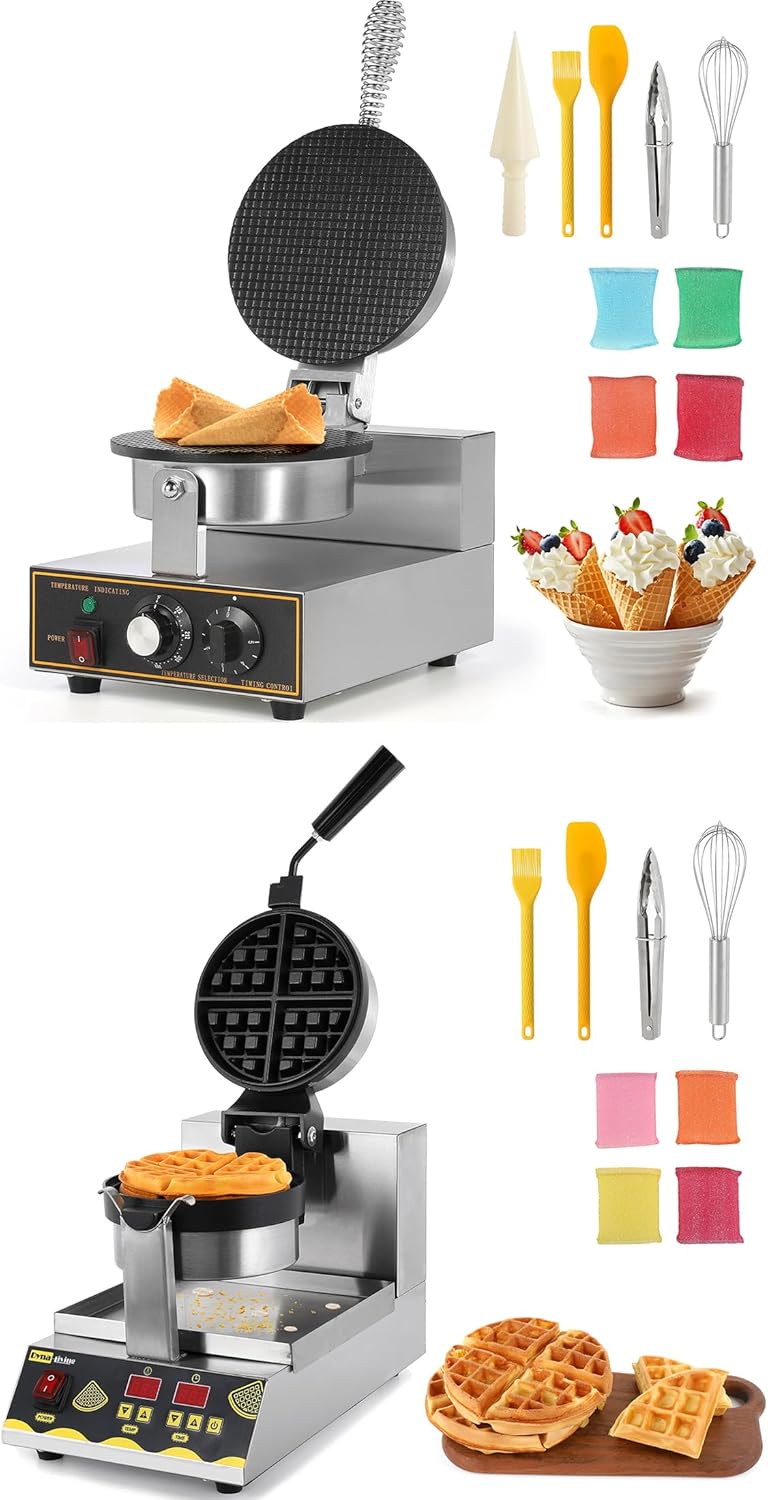 Dyna-Living 1200W Waffle Cone Maker & 1200W Belgian Waffle Maker