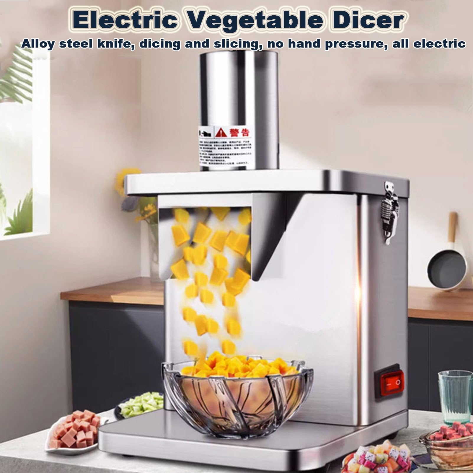 Tagliaverdure Tagliaverdure Elettrico Tagliaverdure Chopper Robot da Cucina Commerciale 250W Professionale Veggie Robot da Cucina Commerciale Taglierina Multifunzione con 5 Lame in Acciaio I