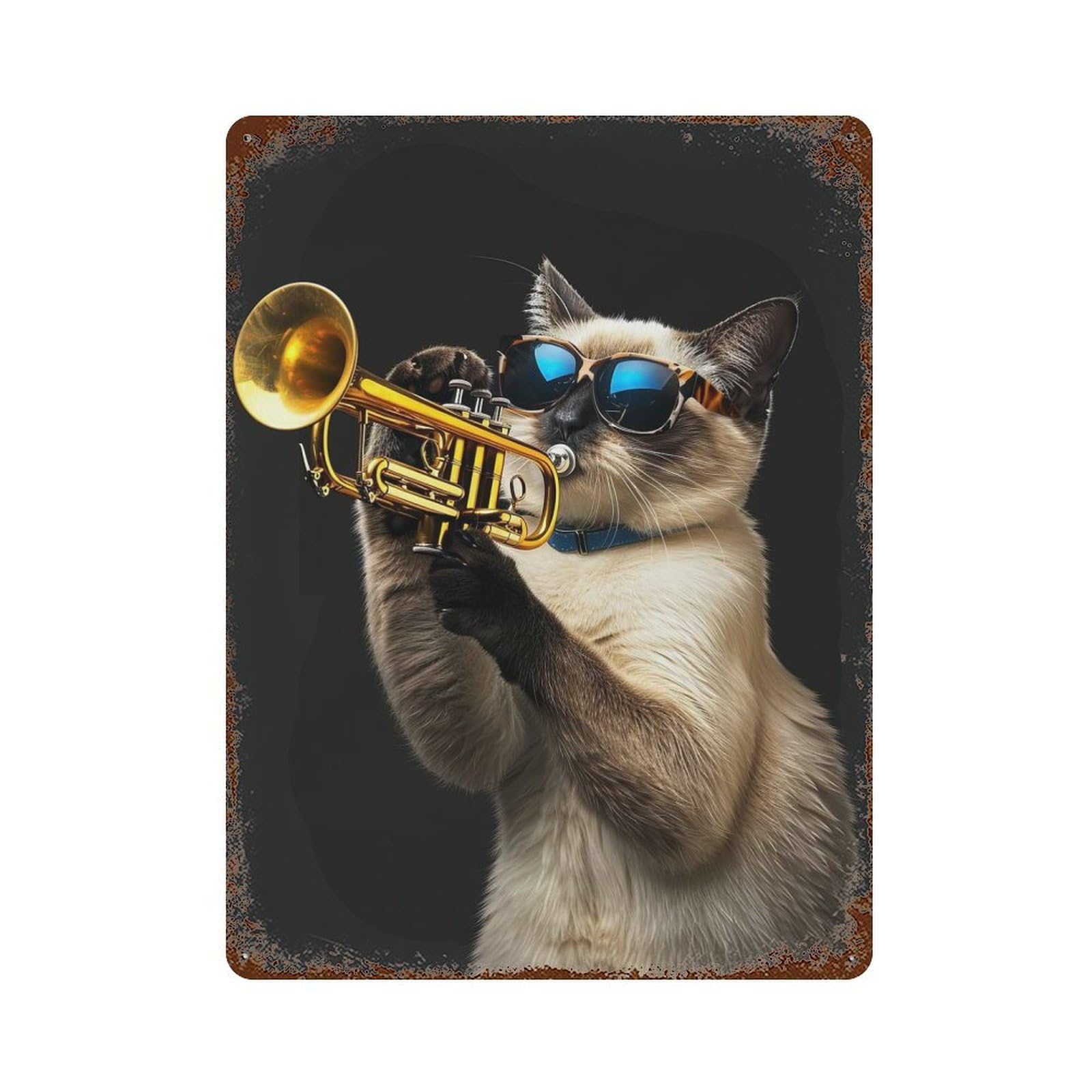 Siamese Trumpet Aged Metal Wall Plaque 15.7"x11.8", Farmhouse Wall Decor for Office, Studio And Wall Decor
