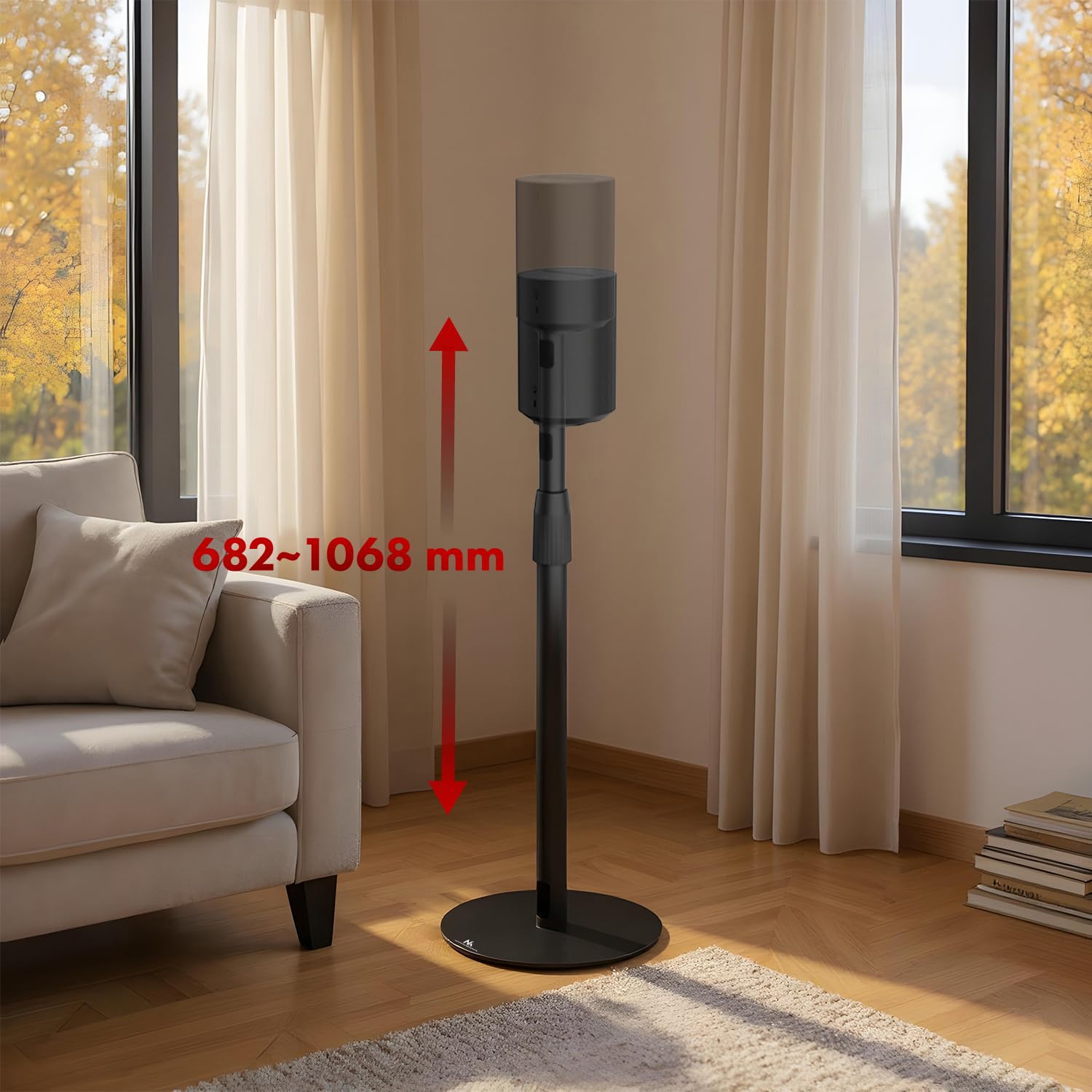 Maclean MC‑496 Supporto da pavimento per Sonos Era 100 e 300 | Regolabile 682-1068 mm | Gestione cavi e base stabile | Set di 2 treppiedi neri | Design elegante e sicuro