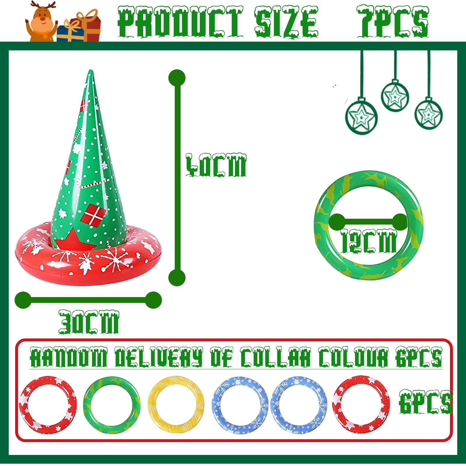 Christmas Party Ring Toss Game Set, Christmas Inflatable Snowflake Hat with 6 Rings, Xmas Toss Game Props - Image 2