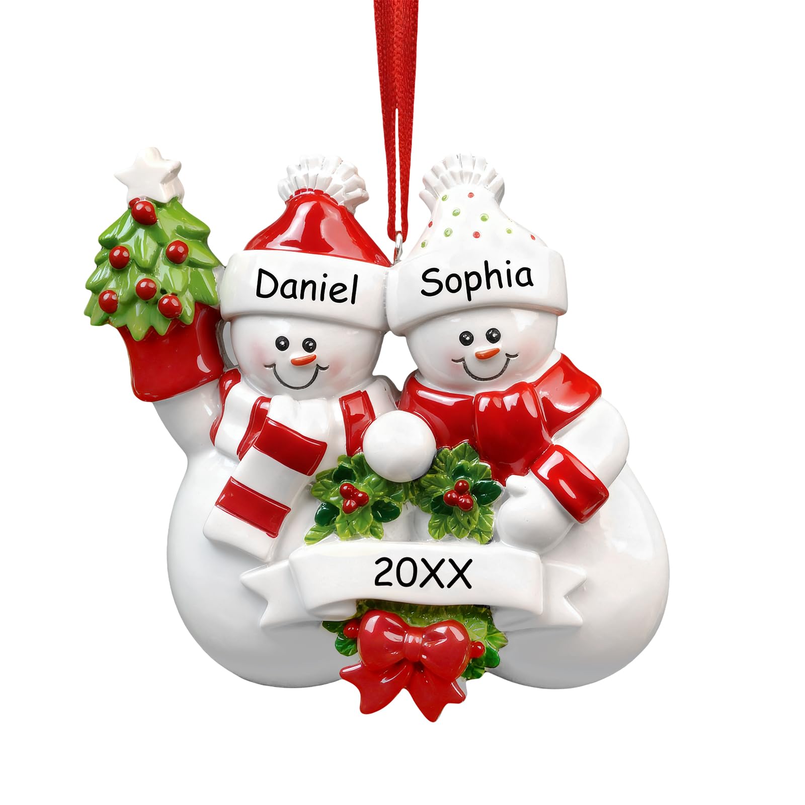 iDIY Personalized Couple Christmas Ornaments 2026 - Custom Snowman Christmas Tree Decorations, Customized Resin Snowman Ornaments Keepsakes with Name, Family of 2