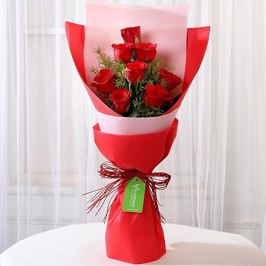 Ferns N Petals Bouquet Of 8 Royal Red Color Roses For Valentine’s Day Gift, Birthday Gift, Anniversary, Thank You, Get Well Soon, Congratulations,…