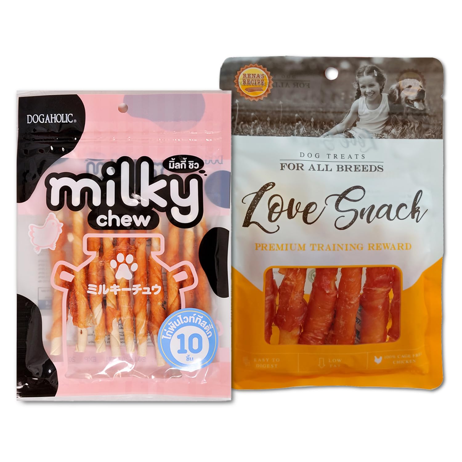 Dog Treats Combo: Rena Love Snack Chicken Wrap Cheese Sticks, 55 g-1pc and Dogaholic Milky Chews Milk & Chicken Flavour Sticks-1pc - Protein Rich Tasty Snacks for All Dog Breeds (B0B8VFW2G9) Amazon Price History, Amazon Price Tracker