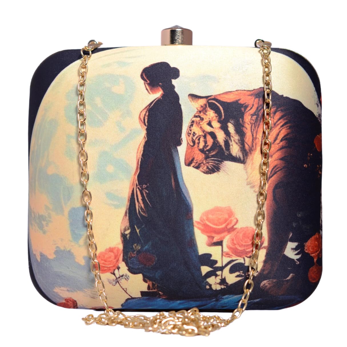 artklim Lady And Tiger Printed Clutch Bag for Women with Detachable Strap-picture-12