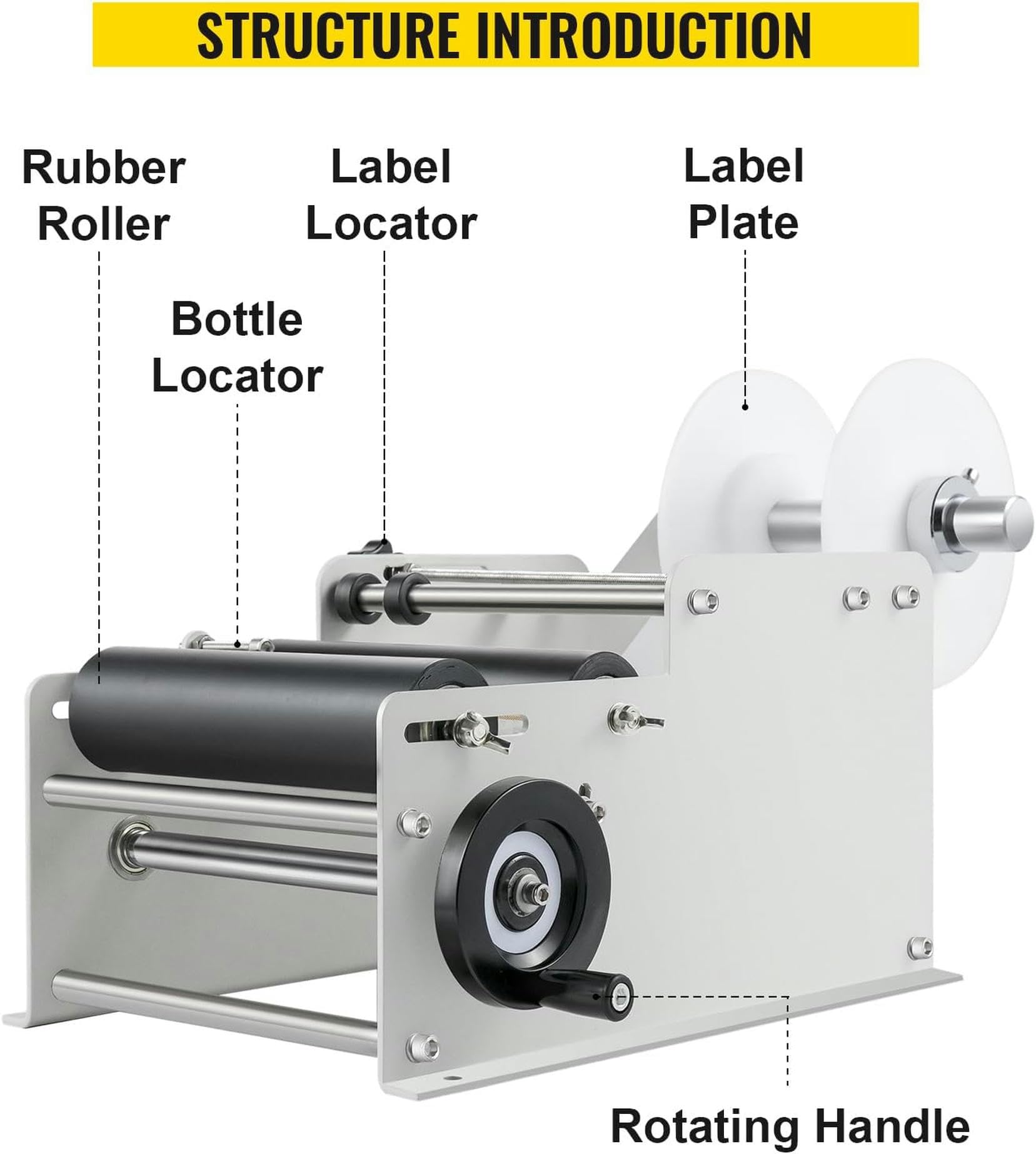 Étiqueteuse manuelle pour bouteilles rondes, semi-automatique réglable pour canettes et bouteilles, 25 pièces/min, étiquettes de 10 à 110 mm de large et 10 à 300 mm de long