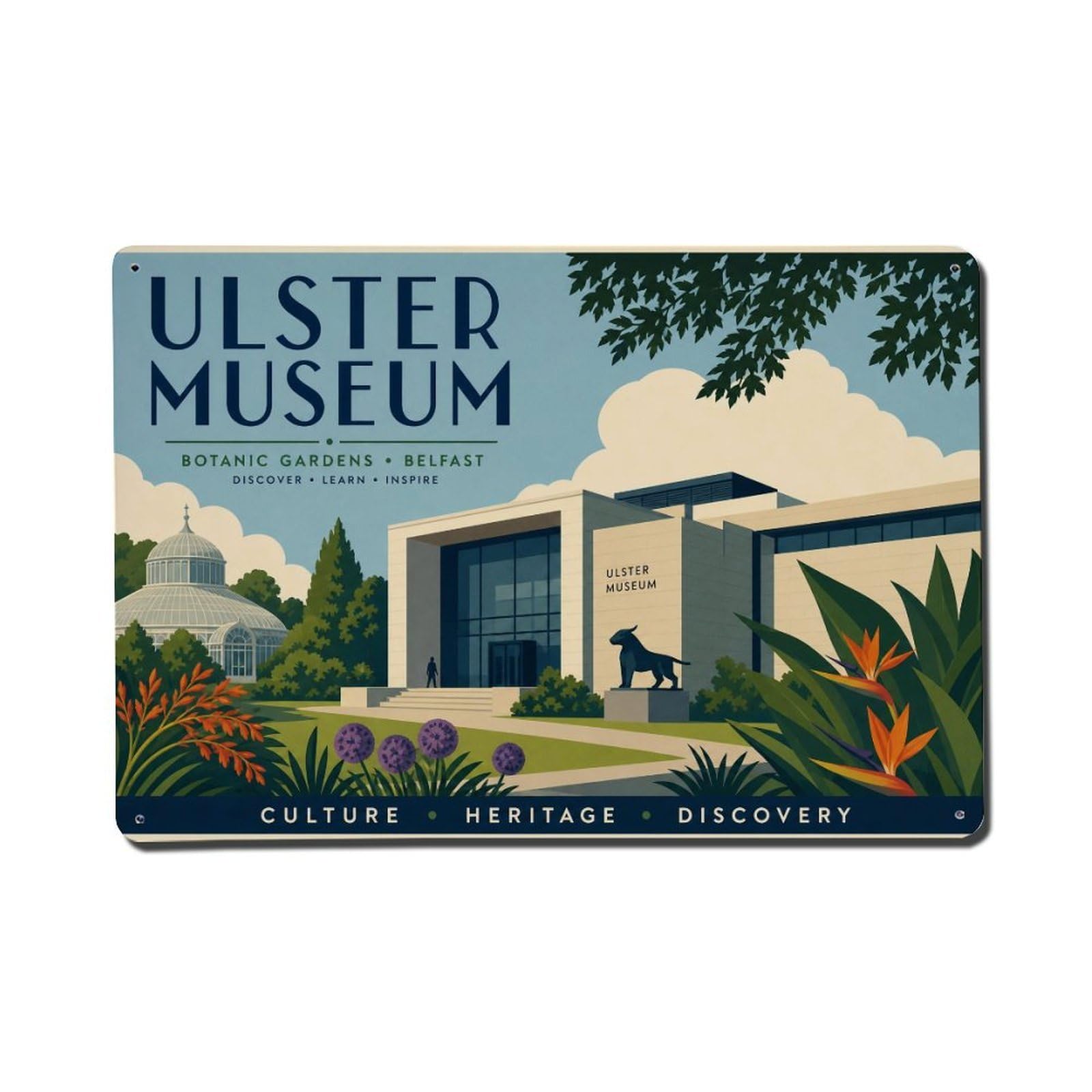 Vintage Travel Ulster Museum Belfast Ireland Cultural Institution Metal Tin Sign Wall Decor for Cafe, Club, Garden Metal Poster 8x12Inch