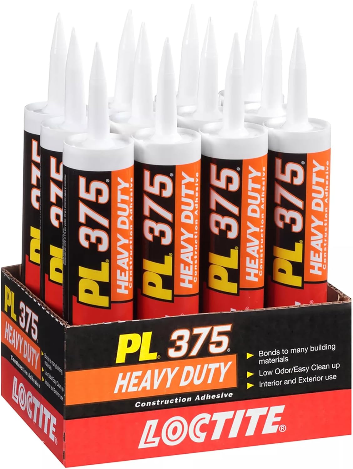 Loctite PL375 VOC Heavy Duty Construction Adhesive, 10 fl oz, Cartridge (12 Pack)