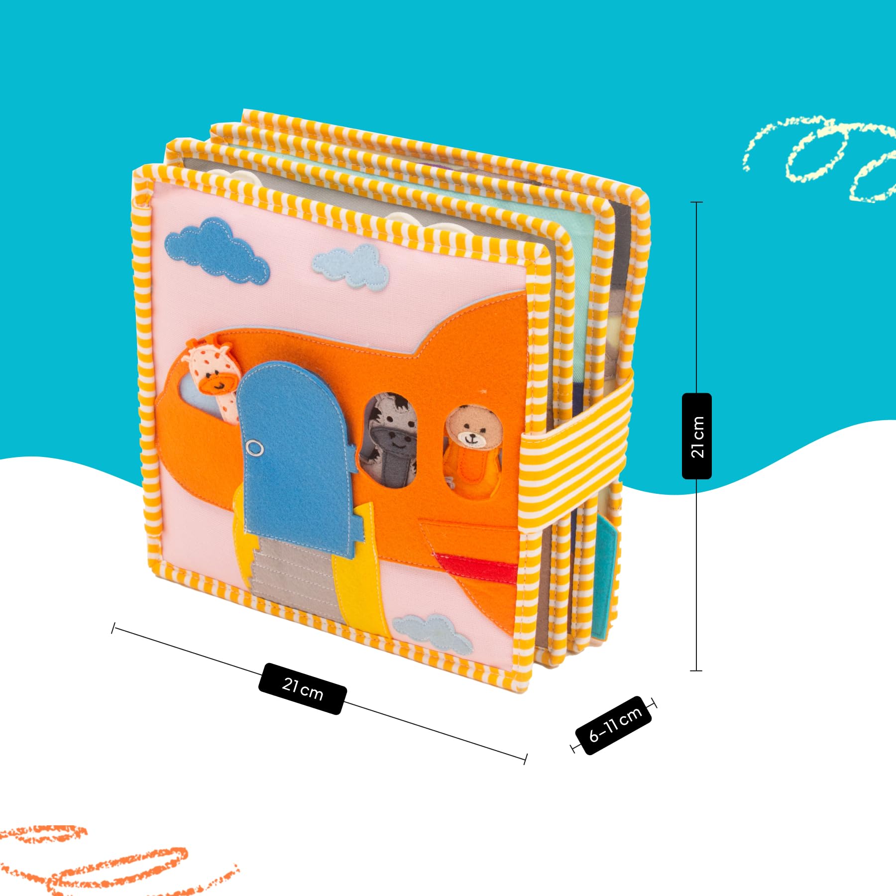 Jolly Designs – Globetrotter - 6 Seiten Quiet Book – Montessori Spielzeug ab 2 Jahren – Motorik & Sensorik fördern – Handgefertigtes Filzbuch – Lernspielzeug für Kleinkinder – Busy Book für unterwegs
