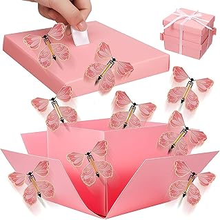 Explosion Box, Boite Cadeau Anniversaire, Boite Surprise Anniversaire, Gift Box Boite a Cadeau1 gaine Boite Papillon Rose 14 * 14 * 14cm pour Emballage Cadeau de Vacances Mariage Anniversaire