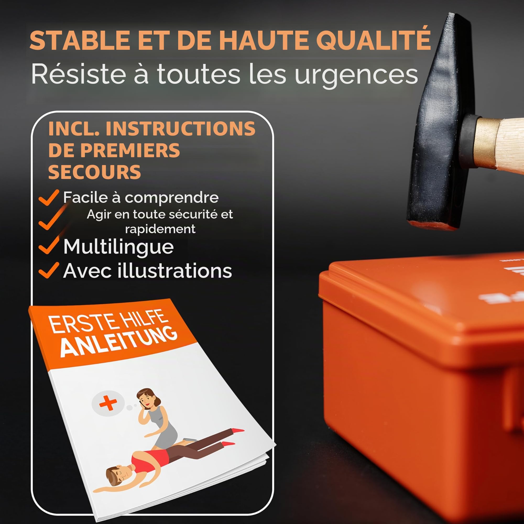 Trousse de premiers secours DIN 13157:2021 avec support mural et autocollants – Mallette universelle pour entreprise