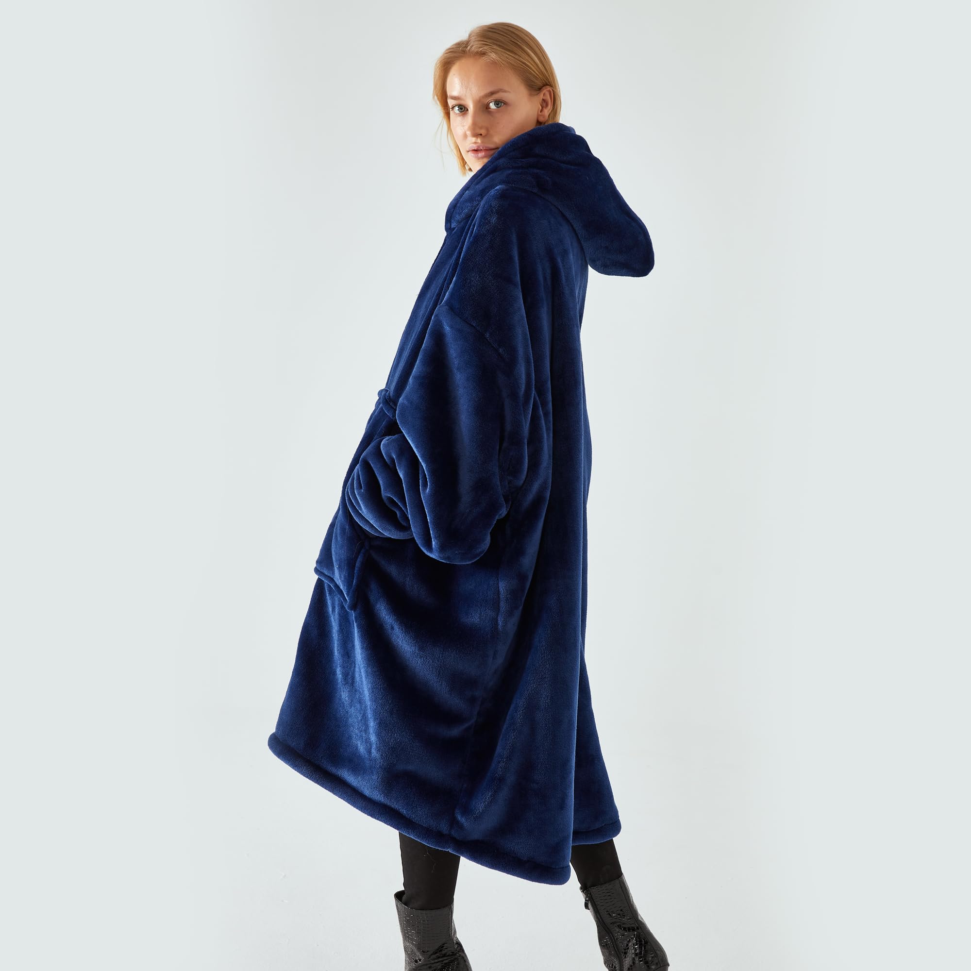 Pahajim Bluza z kapturem, koc z rękawami, przenośny koc z kapturem, oversize, z zamkiem błyskawicznym, ciepły, miękki, flanelowy, dla nastolatków, mężczyzn i kobiet, 90 x 130 cm