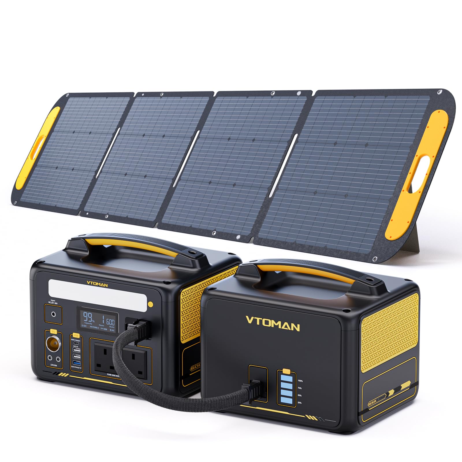 VTOMAN 939Wh Portable Power Station Bundle with Extra Battery & 200W Solar Panel Included - Up to 1200W Solar Power Generator for Home Backup, Off-grid, Road Trip, RV, Camping, Fishing, Emergencies