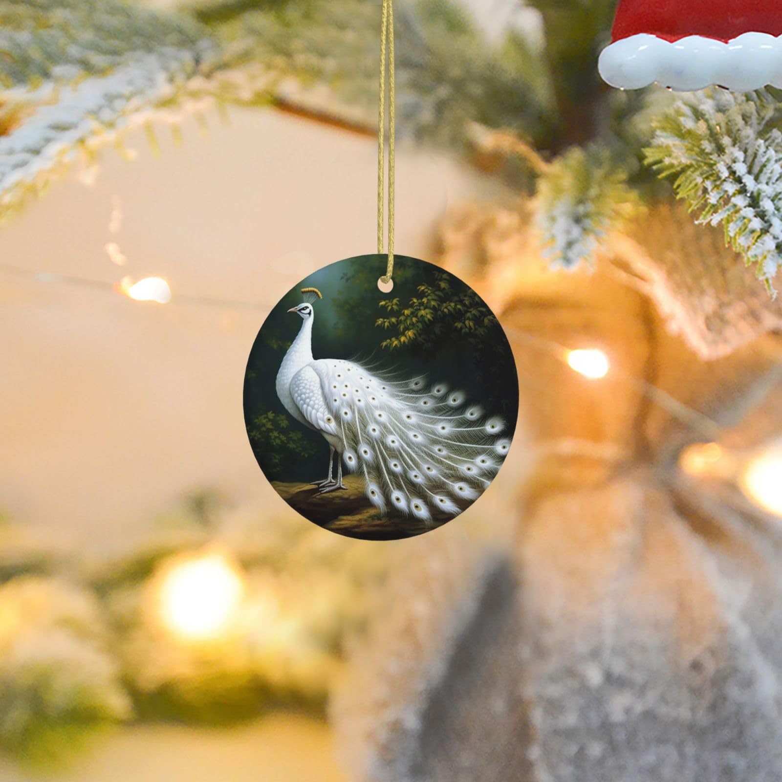 2025 Christmas Tree Decoration Hanging Round Ornament White Peacock Ceramic Ornaments Christmas Tree Decorations Round Pendants for Xmas Tree Winter New Year Party Supplies