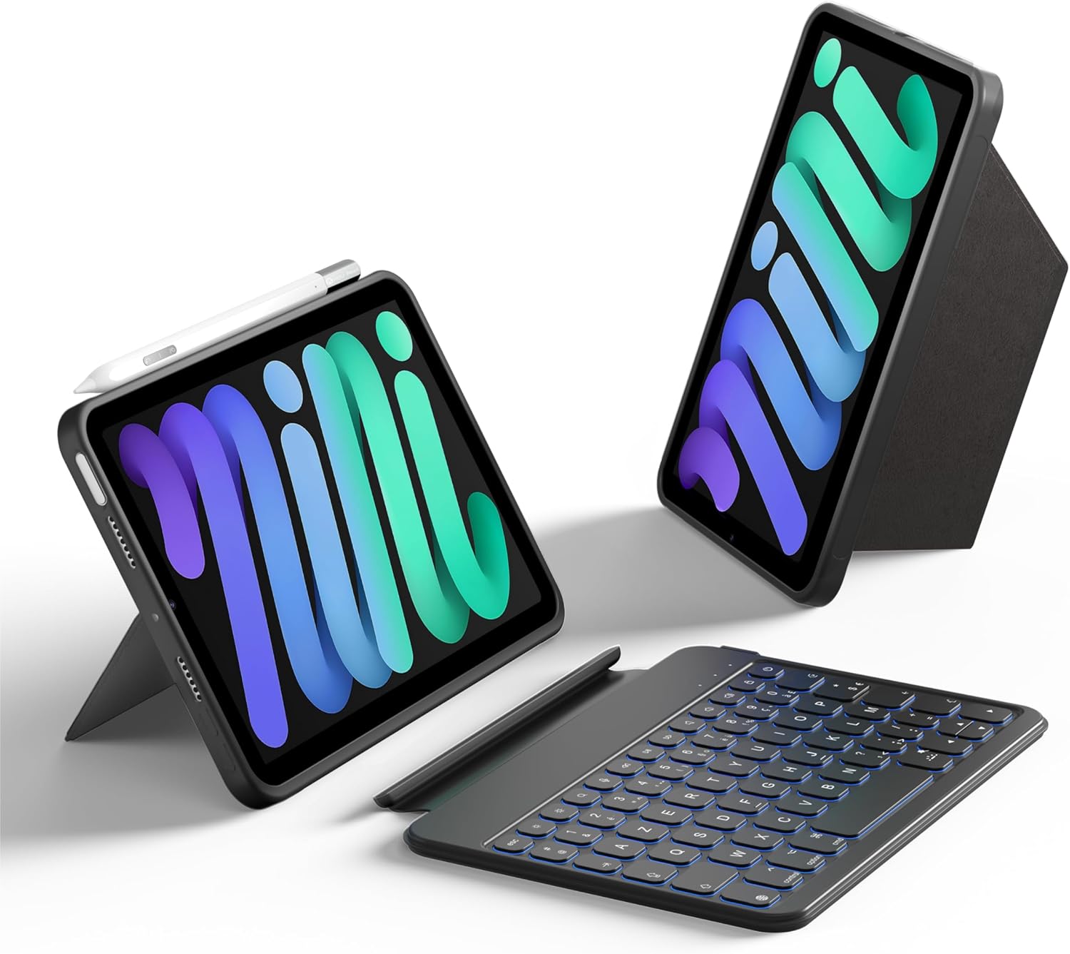 HOU Bluetooth Keyboard Case with iPad Mini in various orientations