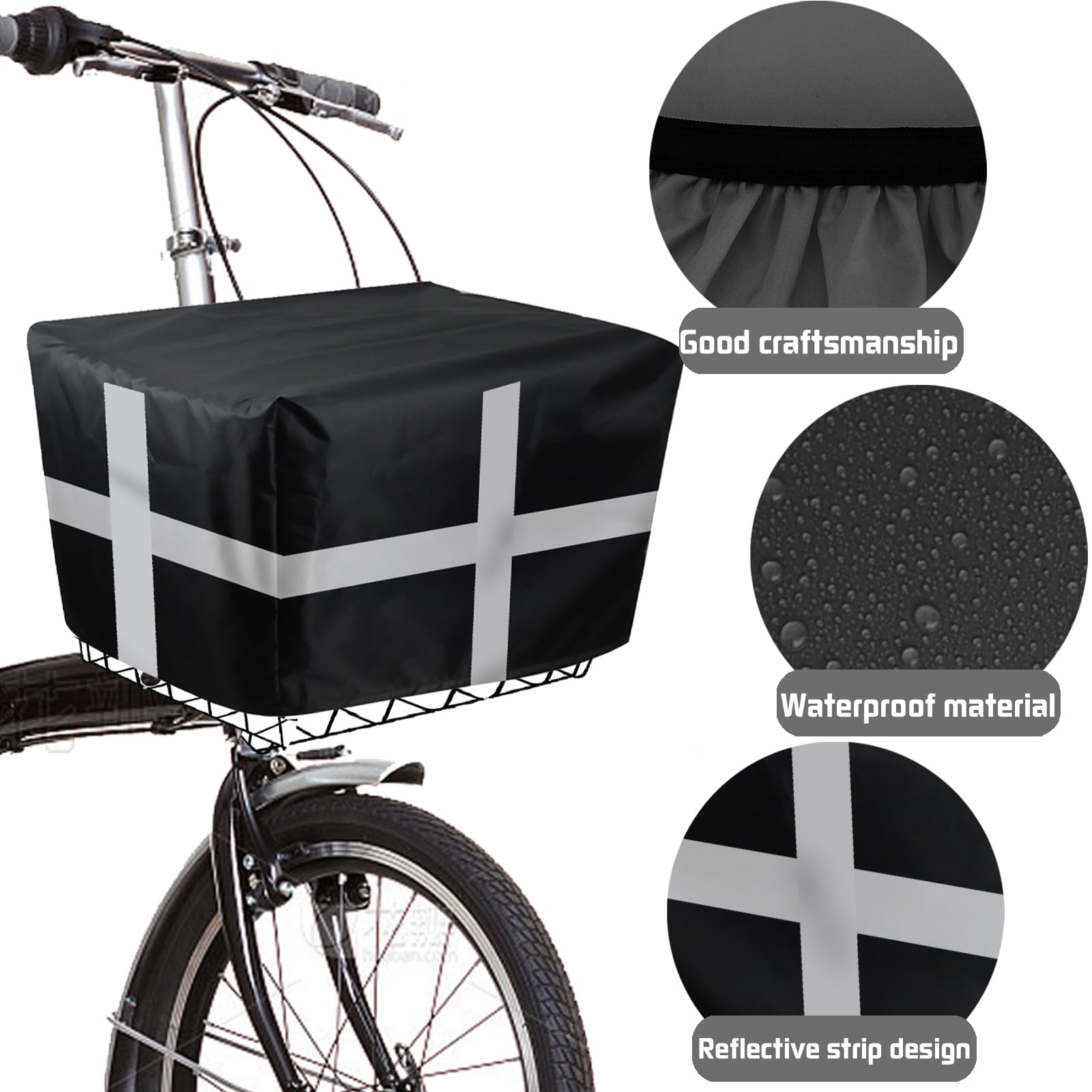 Copertura Antipioggia Per Cestino Bici Con Rete Elasticata - Impermeabile, Strisce Riflettenti, Universale - Foto 9