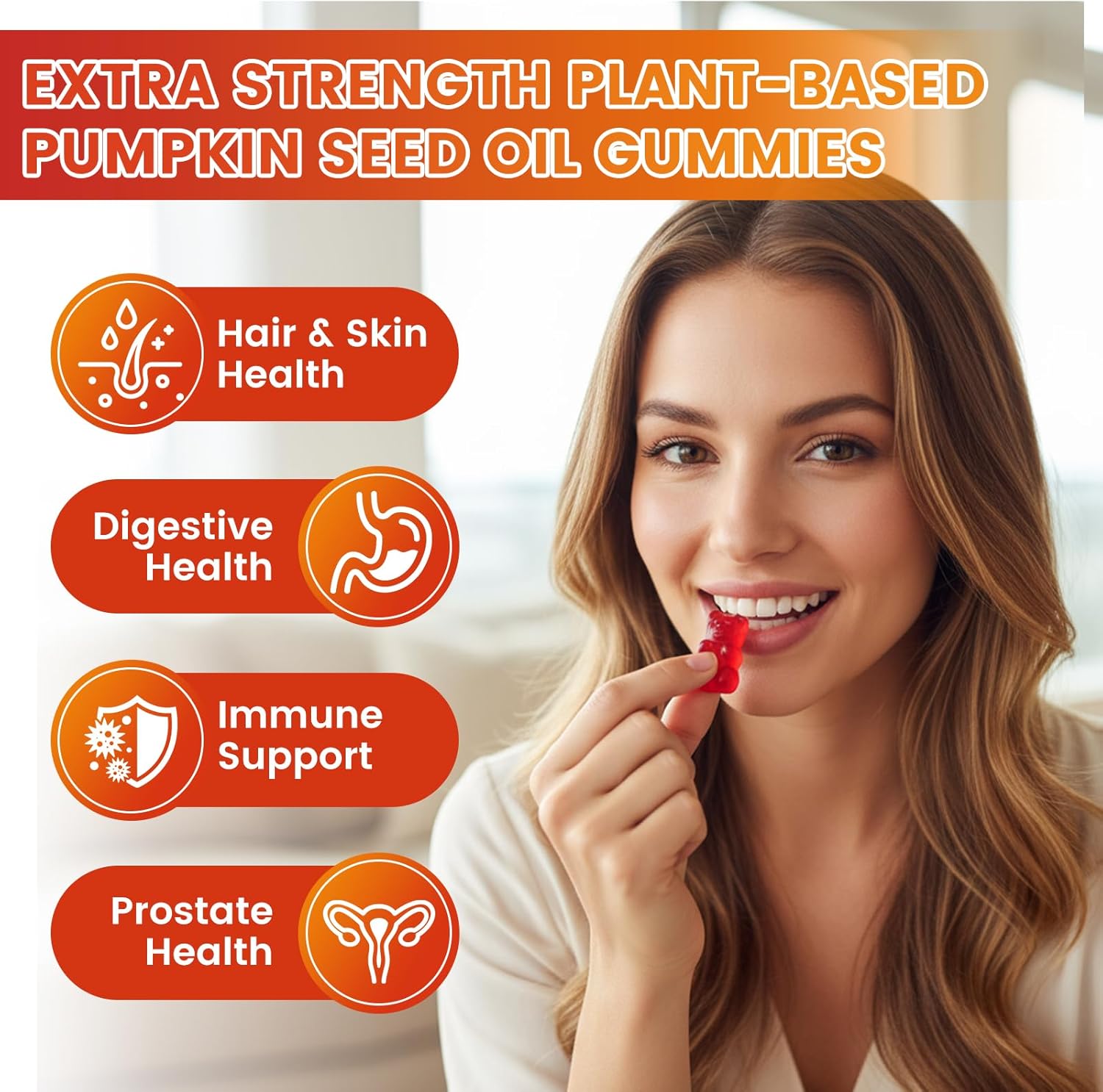 Organic Pumpkin Seed Oil Gummies with Saw Palmetto for Hair Growth & Skin Health | Vegan, Non-GMO, Gluten-Free Strawberry Flavor | 60 Count - Image 3
