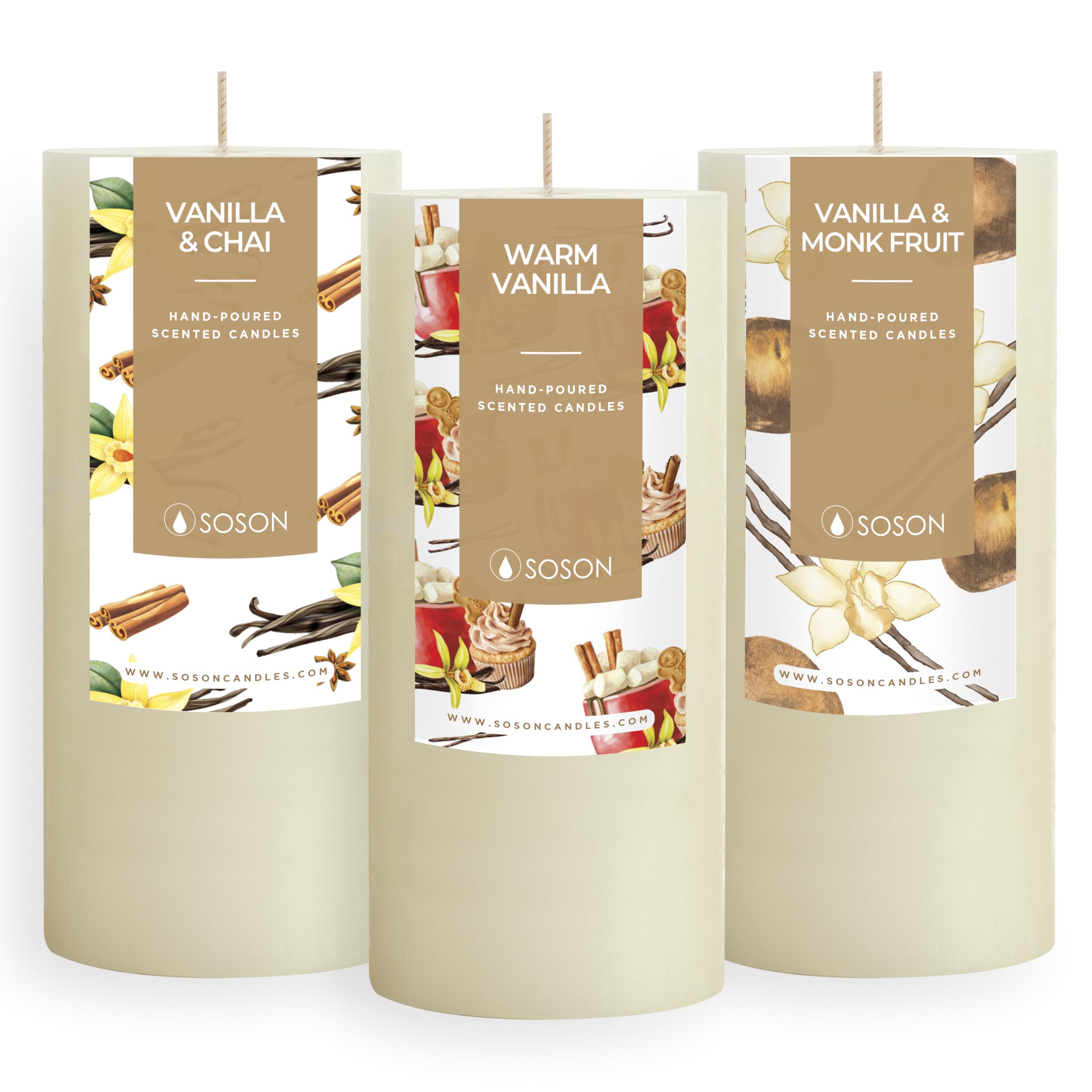Amazon.com: Simply Soson Cinnamon Vanilla Sugar Scented Candle Set
