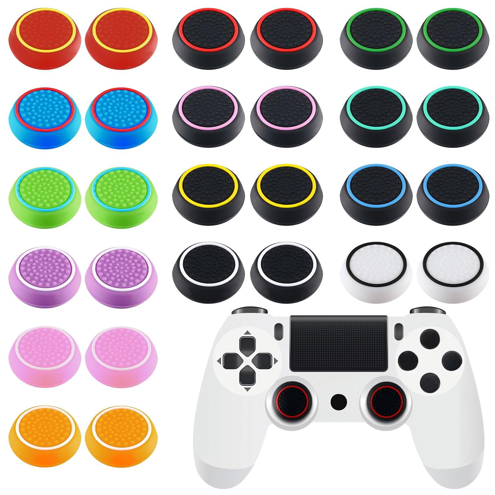 28 Pack Anti Slip Controller Grip Silicone Thumb Grips Caps High Sensitivity Joystick Thumb Grips Multicolor Button Cover