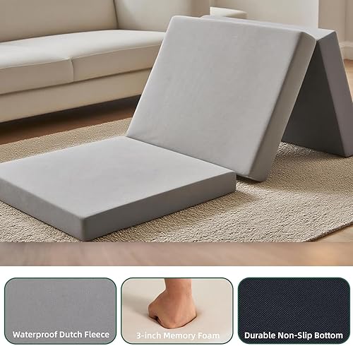 Miniatura 4 de Colchón plegable, colchón de espuma viscoelástica triple con funda plegable y lavable, camping, cama de invitados plegable, tapete de viaje y de