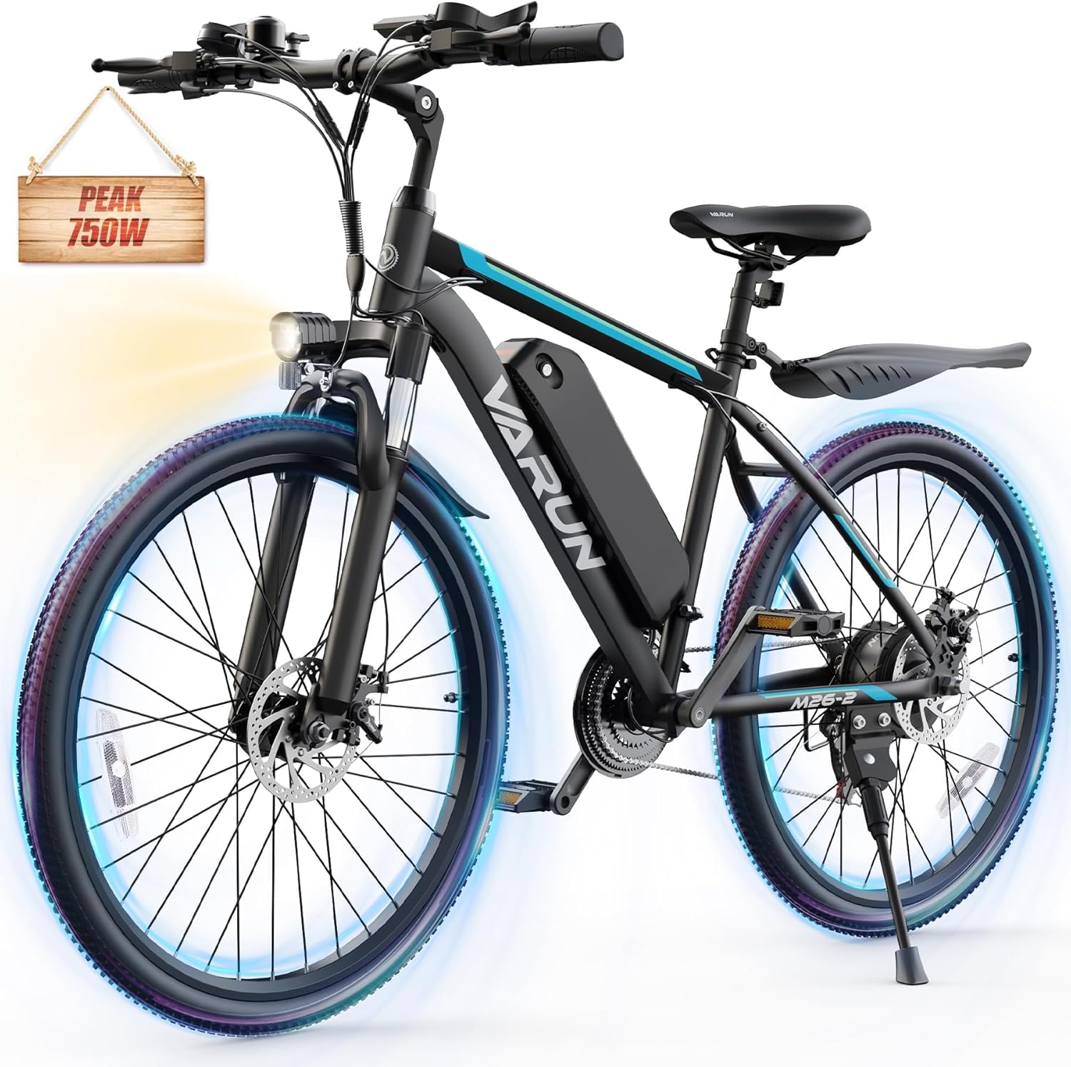 VARUN Electric Bike - Ebikes for Adults Peak 750W Up to 45Miles & 20MPH Commuter Ebike with 48V 7.8AH Removable Battery, 26" Electric Mountain Bike with Front Fork Suspension and Dual Disc Brakes