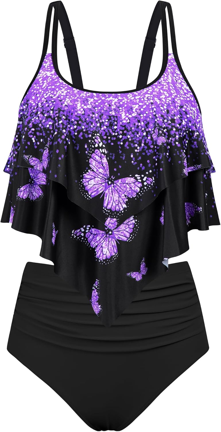 Arolina Tankini Swimsuits for Women Plus Size High Waisted Bikini Sets Tummy Control Bathing Suits （S-24W