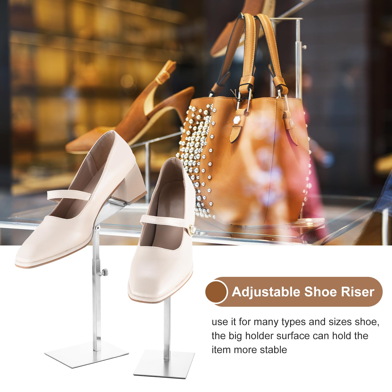 QUARKZMAN Chaussure Display Support 2 Pcs Réglable Hauteur Chaussure Métal Comptoir Chaussure Support Supports Maison Boutique Fournitures - Argent