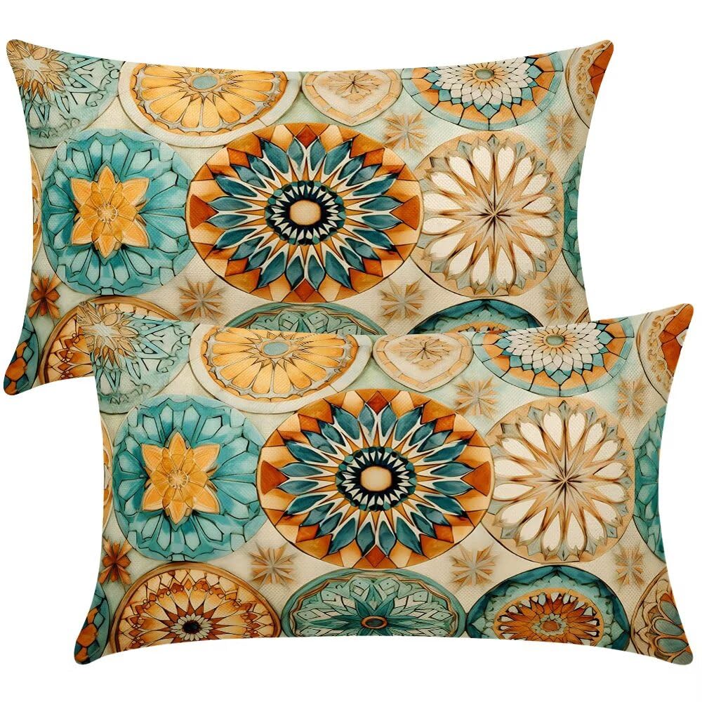 Cushion Covers 40cm x 70cm Boho Cushion Cover 16 x 28 Inches Pack of 2 Throw Pillow Covers Retro Sofa Cushions Polyester Linen Decorative Pillowcases for Couch Living Room Bedroom Home Decor -SC403