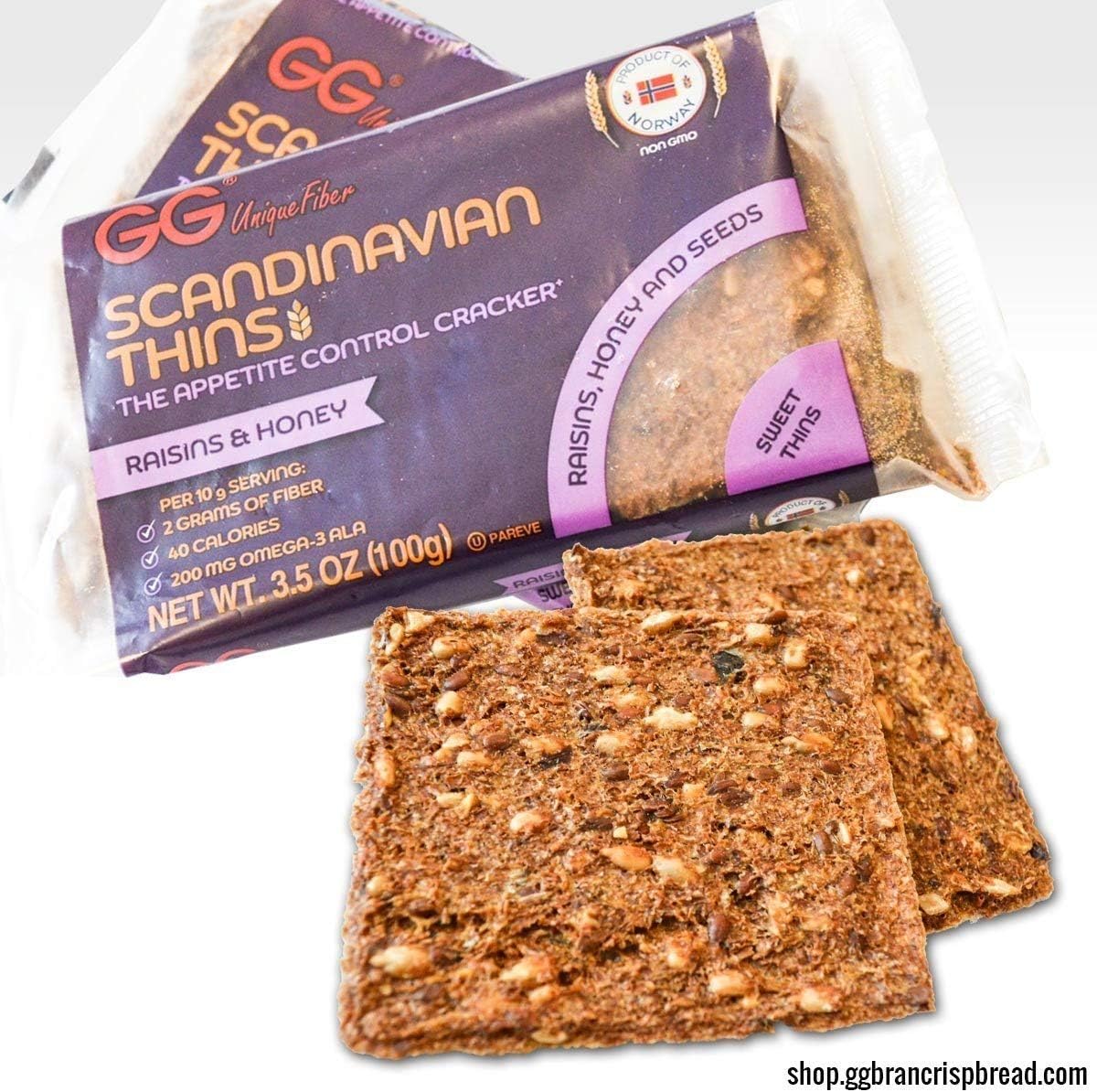 GG Bran Scandinavian Unique Fiber "Sweet Thins" with Raisins and Honey 10 Pack, 3.5 Ounce (Pack of 10)