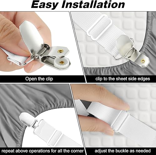 Miniatura 4 de Bouiexye Sujetadores de sábanas ajustables, correas elásticas para sábanas de cama de 6 vías, clips de hojas cruzadas para cama matrimonial, Queen,