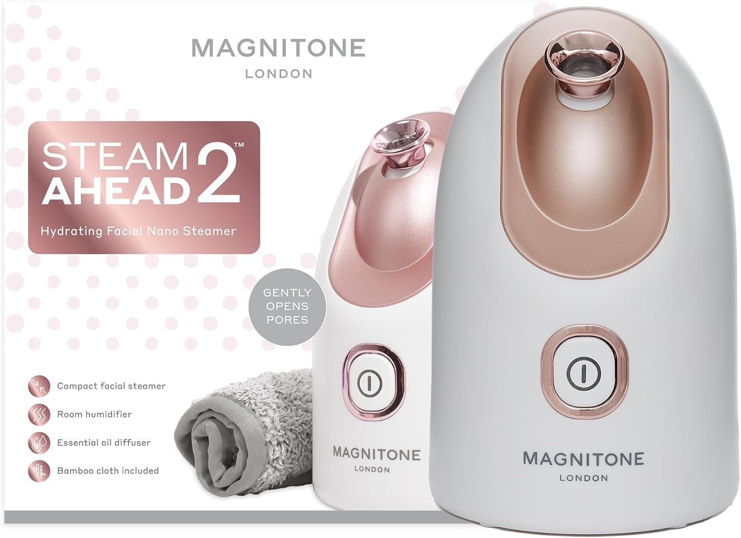MAGNITONE SteamAhead2 Hydrating Facial Nano Steamer at-Home Spa Treatment for Deep Pore Cleansing and for Use with Essential Oils As A Room Humidifier