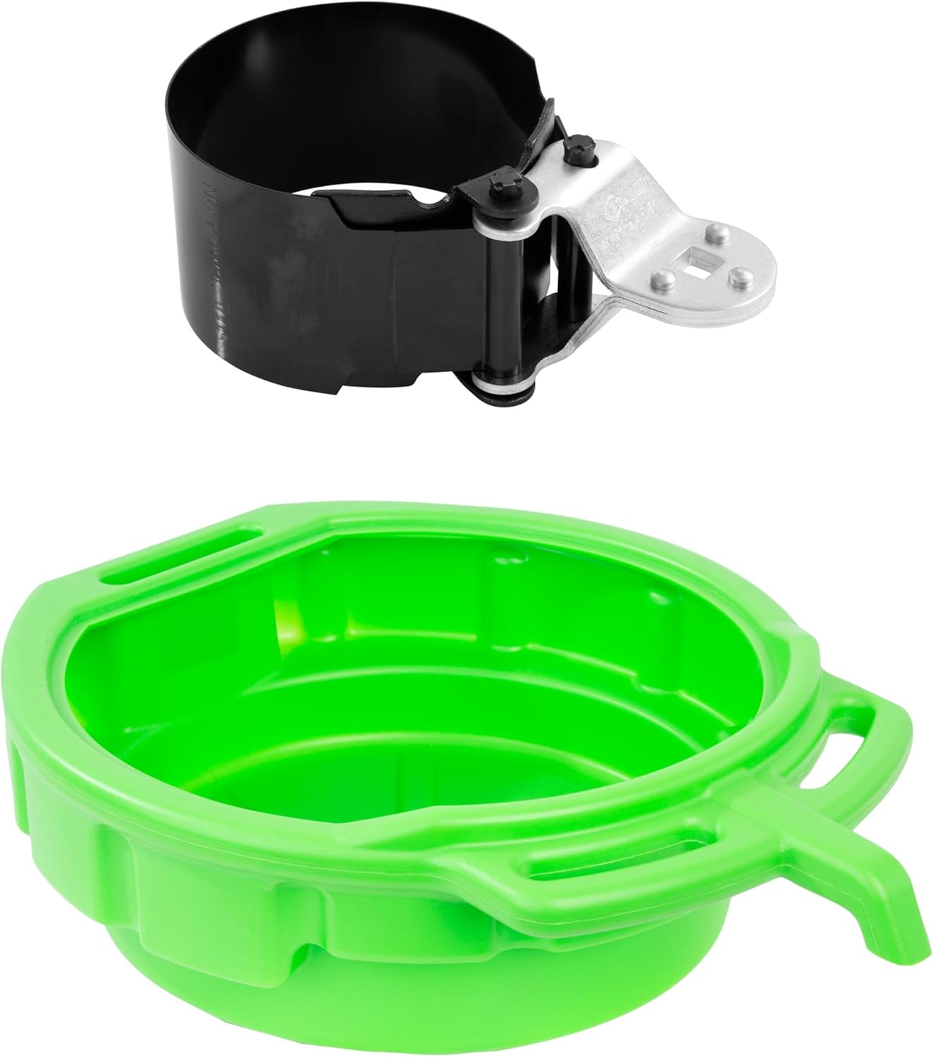 OEMTOOLS Heavy Duty Truck Oil Filter Wrench, Oil Drain Pan, 4 Gallon Oil Pan, 4-1/8 in to 4-5/8 in, 104mm to 118mm, 1/2 in Drive, Alloy Steel