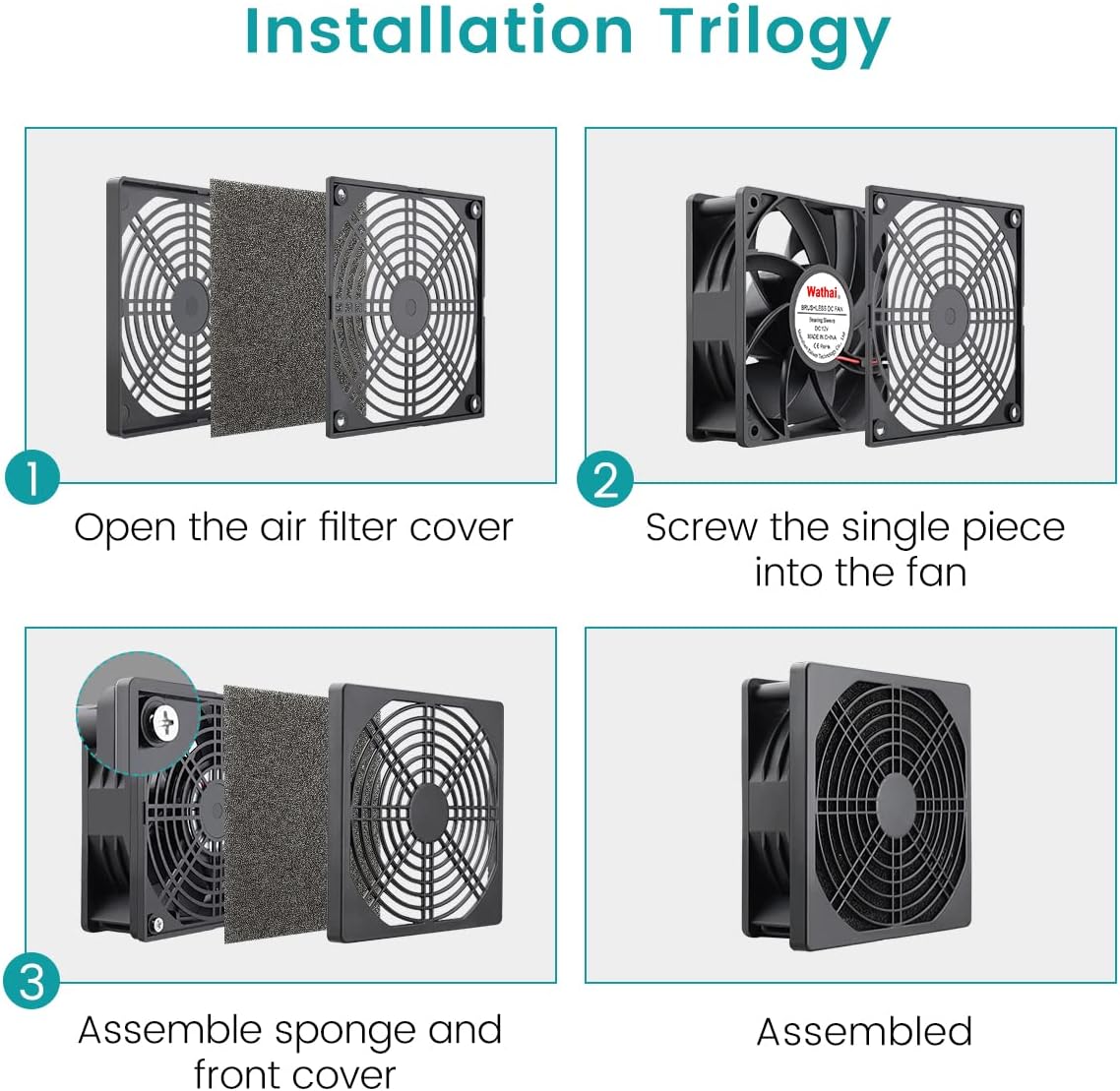 Wathai EC AC 110v 120v 220v 240v Industrial Fan 120mm x 38mm with AC Plug with 120mm Fan Filter
