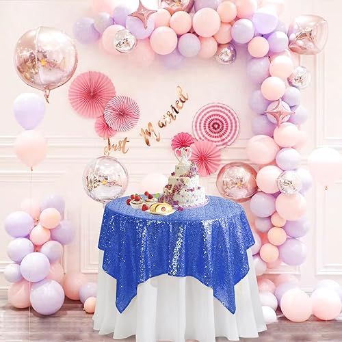 Miniatura 6 de Pufogu Mantel cuadrado de lentejuelas color azul rey de 50 x 50 pulgadas con purpurina para decoración de cumpleaños, boda, despedida de soltera