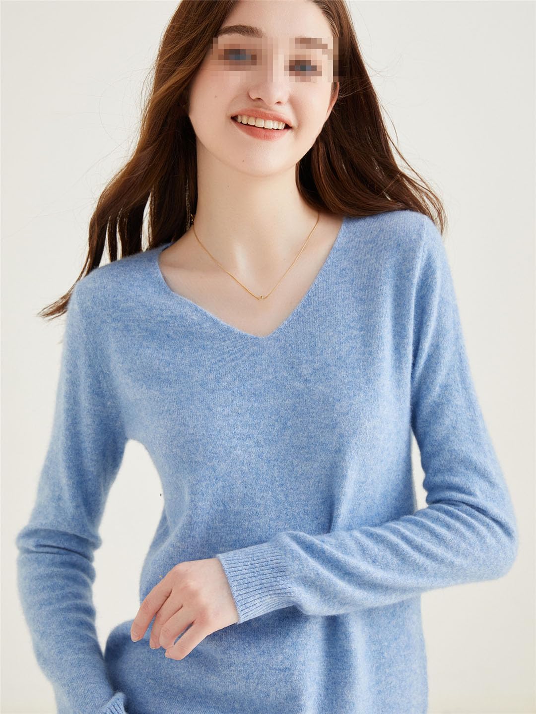 Suéter De Cachemira con Cuello En V para Mujer Jersey Básico De Cachemira Tops De Punto De Manga Larga De Lana