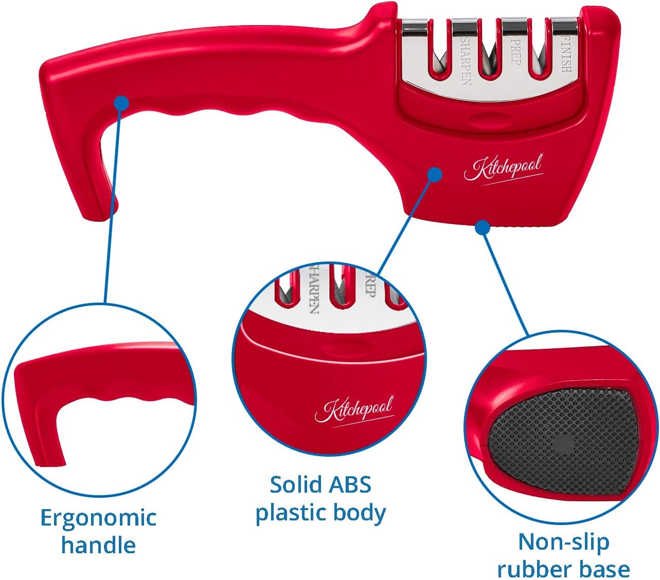 Knife Sharpener 3-Slot Quality Kitchen Knife Accessories to Repair, Grind, Polish Blade, Professional Knife Sharpening Tool for Kitchen Knives, Easy Manual Sharpener with Cut-Resistant Glove