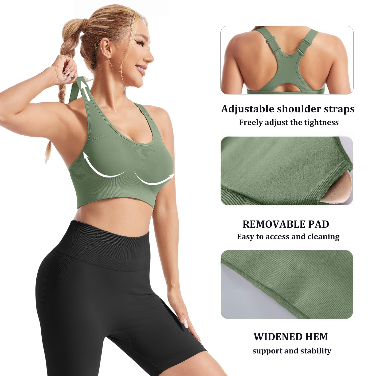 HANERDUN Reggiseno Sportivo Donna Fitness Yoga Reggiseno Donna Regolabile Ampio Cinturino Reggiseno Senza Ferretto Reggiseni Rimovibile Imbottiture