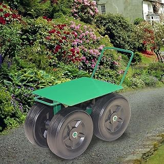 Banco de jardim com rodas, carrinho de jardim com assento, banco de trabalho agrícola, banco de capina portátil com rodas, carrinho de ferramentas de jardineiro e assento