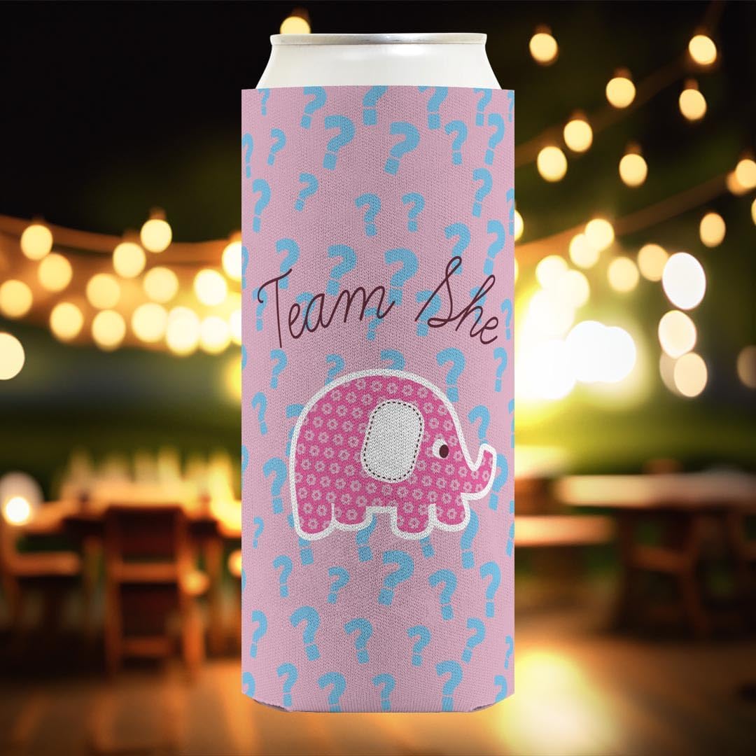 Girl Baby Shower Decor Team She Pink Elephant 12-Pack Ultra Slim Can Thermocoolers