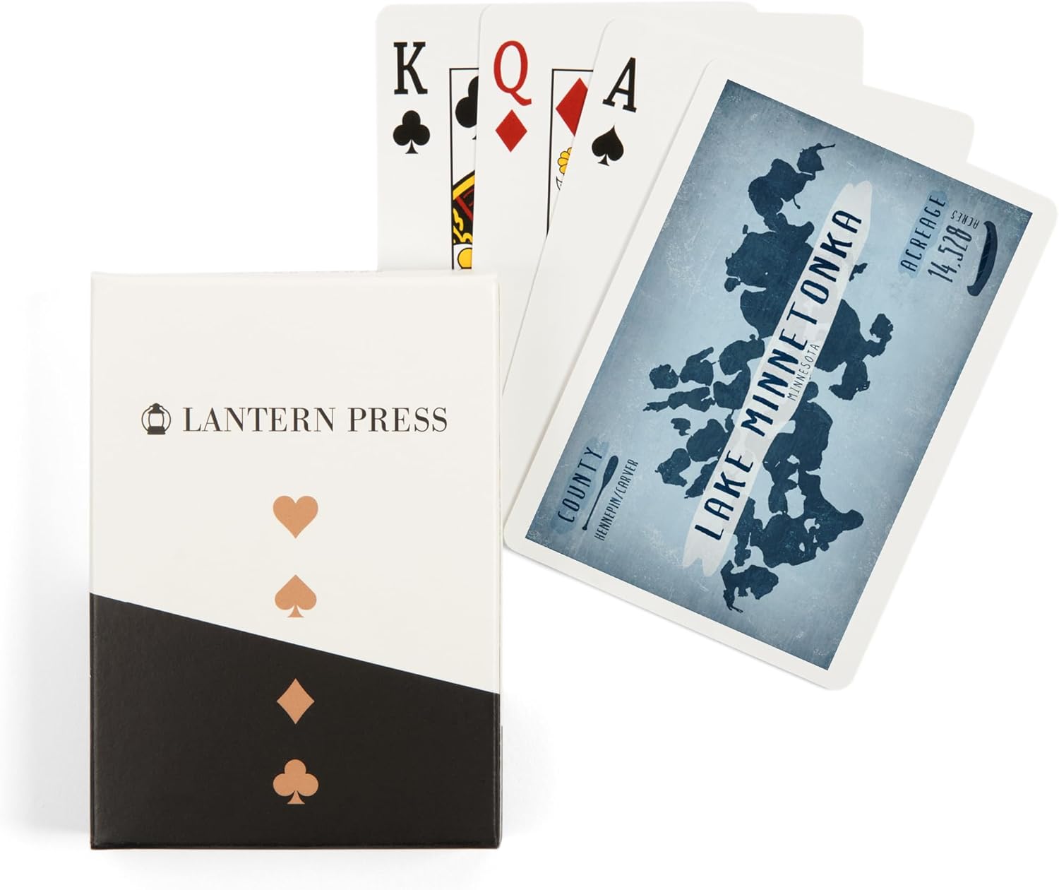 Lantern Press Lake Minnetonka, Minnesota, Lake Essentials, Shape, Acreage and County, 52 Playing Cards for Adults, Poker Size Card Deck