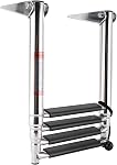 Stainless Steel 4 Step Telescoping Boat Ladder, Drop Down Boarding Ladder with Retaining Strap for Boat Yacht Marine
