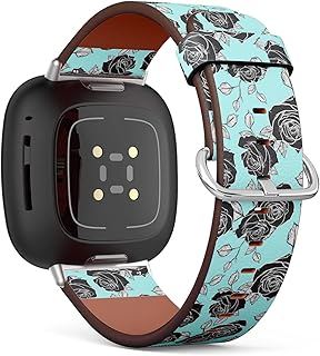 CJBROES Replacement Leather Watch Band, Compatible with Fitbit Versa 3 and Fitbit Sense of Wristband Bracelet Accessory - Rose Flower