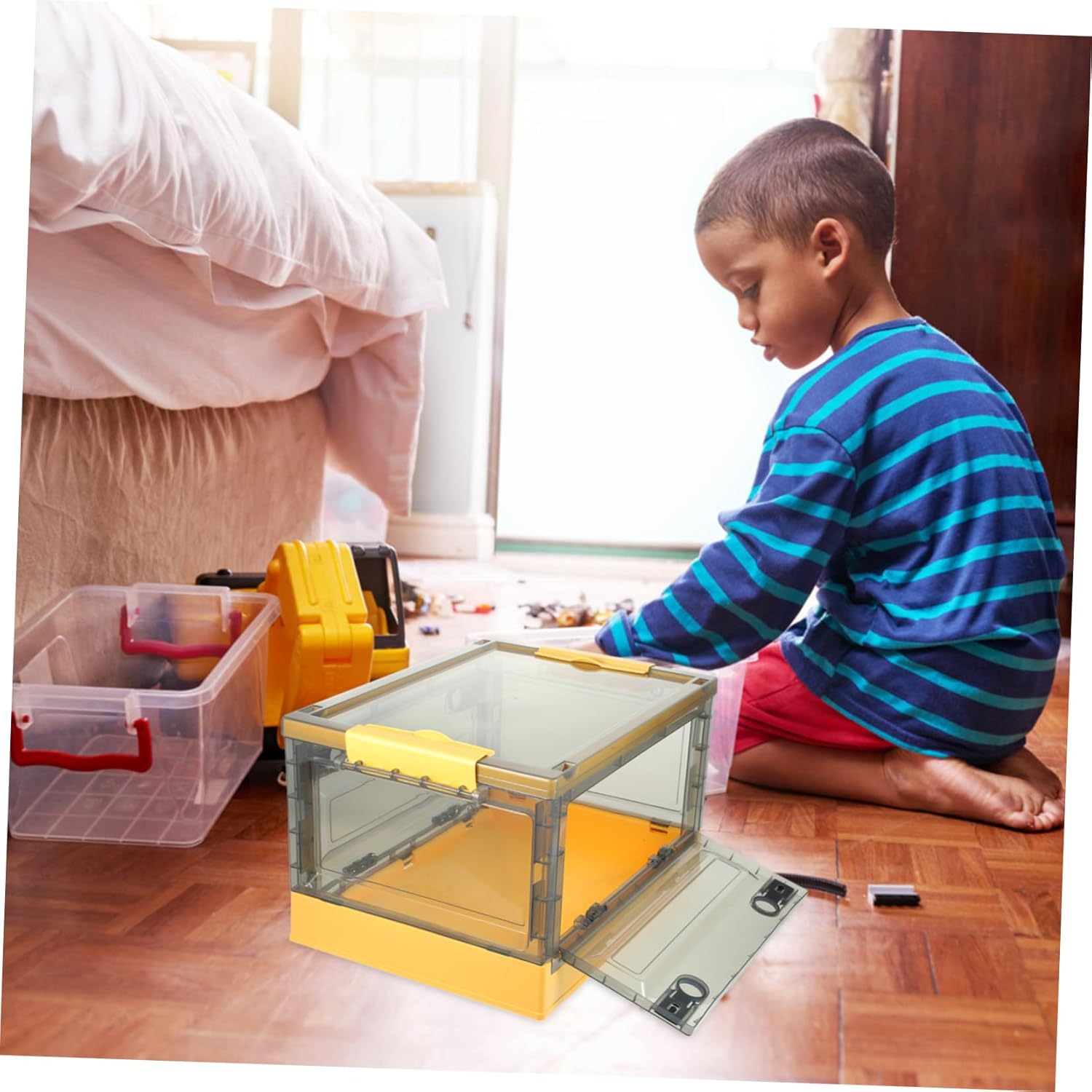 GLEAVI Large Capacity Transparent Plastic Storage Box with Lid for Household Sundries Organizing Multi Functional Storage Container for Bedroom Kitchen Bathroom Easy to Use Organizer Bin