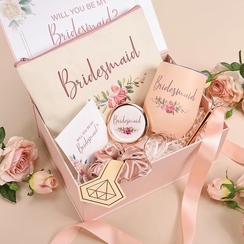 Miniatura 3 de CARAKNOTS Regalos de propuesta de dama de honor, caja rosa para damas de honor, regalo para boda, novia, despedida de soltera, fiesta, vaso de vino