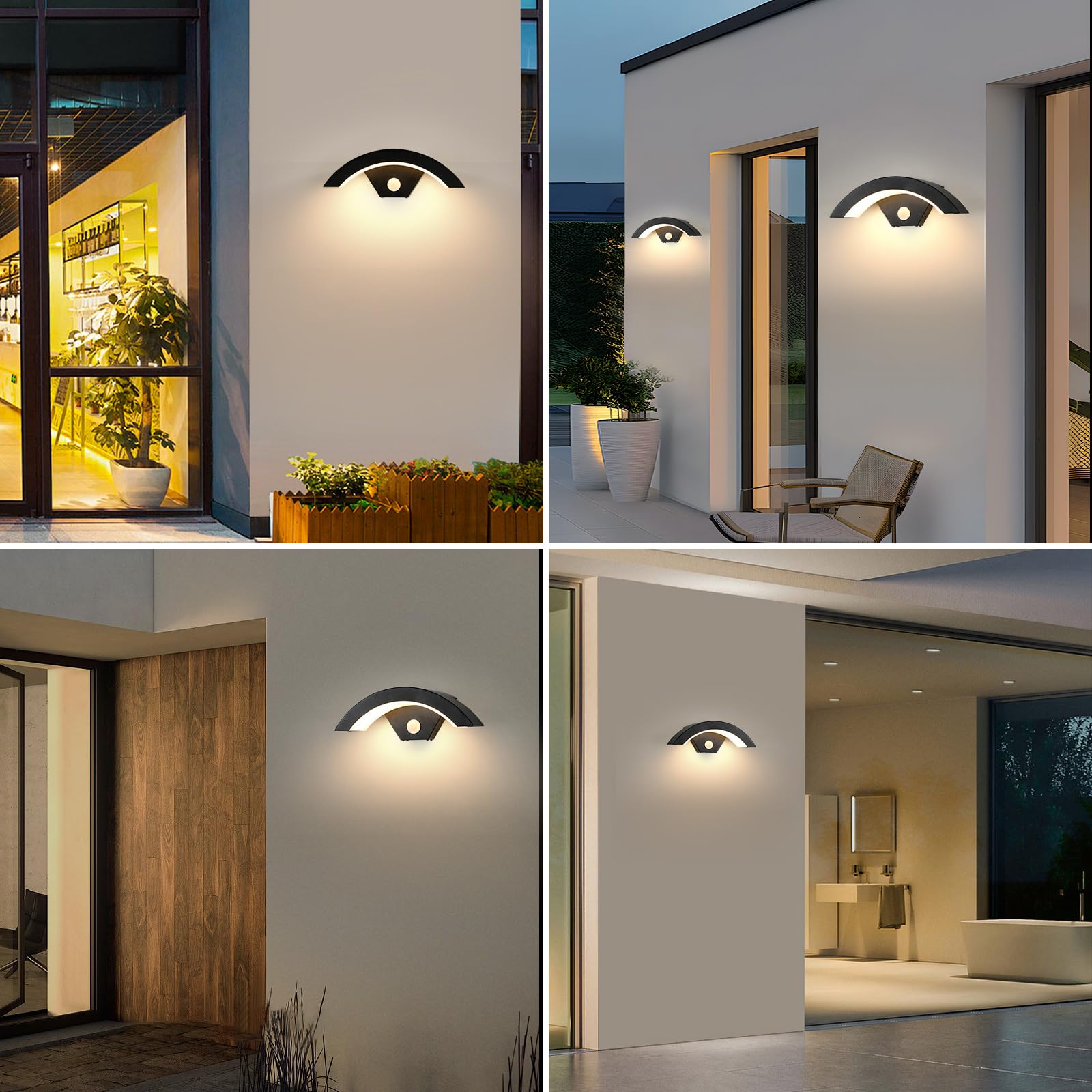 Comely 24W Kinkiet Zewnętrzny/Wewnętrzny LED Z Czujnikiem Ruchu, 2 Sztuki Wodoszczelna Lampa Ścienna Zewnętrzna IP65, Zewnętrzny Spot LED Do Ogrodu, Garażu, Tarasu, Ciepła Biel 3000K