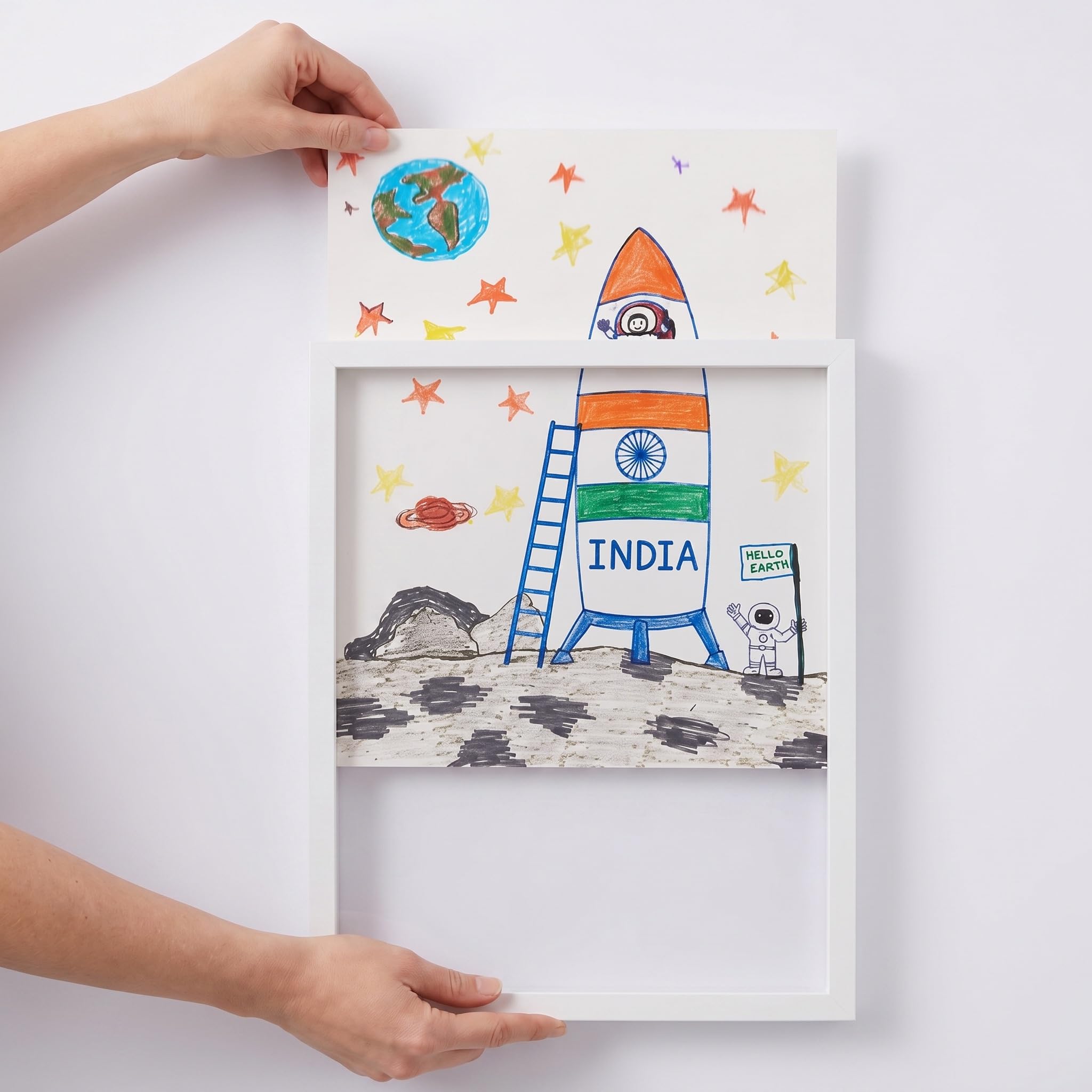 Kids' Art Display Frame – Front-Loading Changeable Picture Frame with Storage for Up to 50 Drawings, Certificates & Artwork (Vertical/Horizontal, 22.5 x 31 cm) (White)-image-17