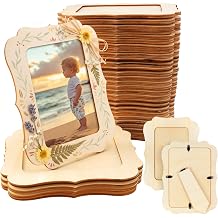 VOKOY 35 Pack Wooden Picture Frames for Crafts, 4" x 6" Photos DIY Wood Frames for Crafting,Unfinished Standing Photo Frames DIY Craft Wood Decorate for Fathers Day Birthday Party Gifts,Vintage Shape