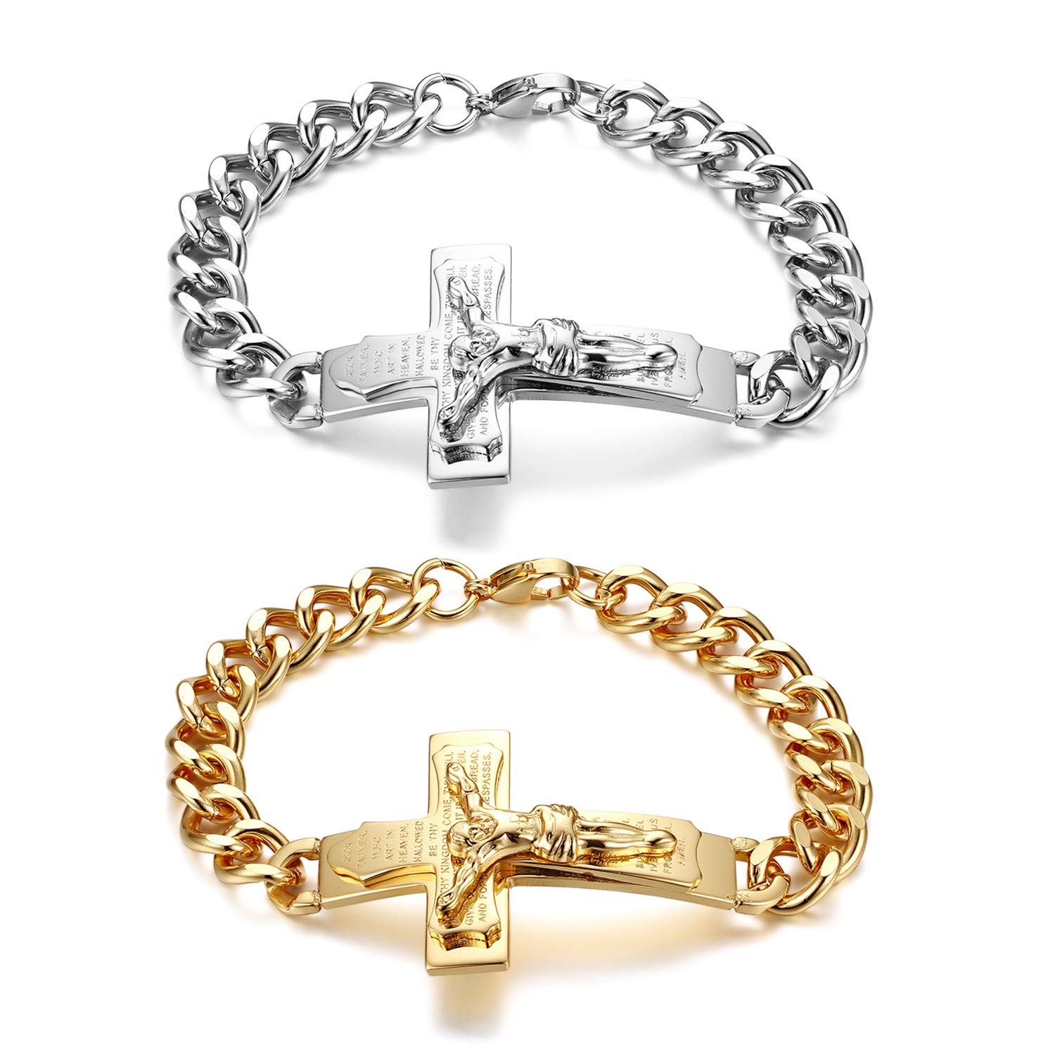 JewelryWePulsera de Oración para Hombre con Cruz de la Biblia en Inglés, Cruz de Jesús Padre, Pulsera de Acero Inoxidable para Mujer, Regalos de Joyería en Plata y Oro